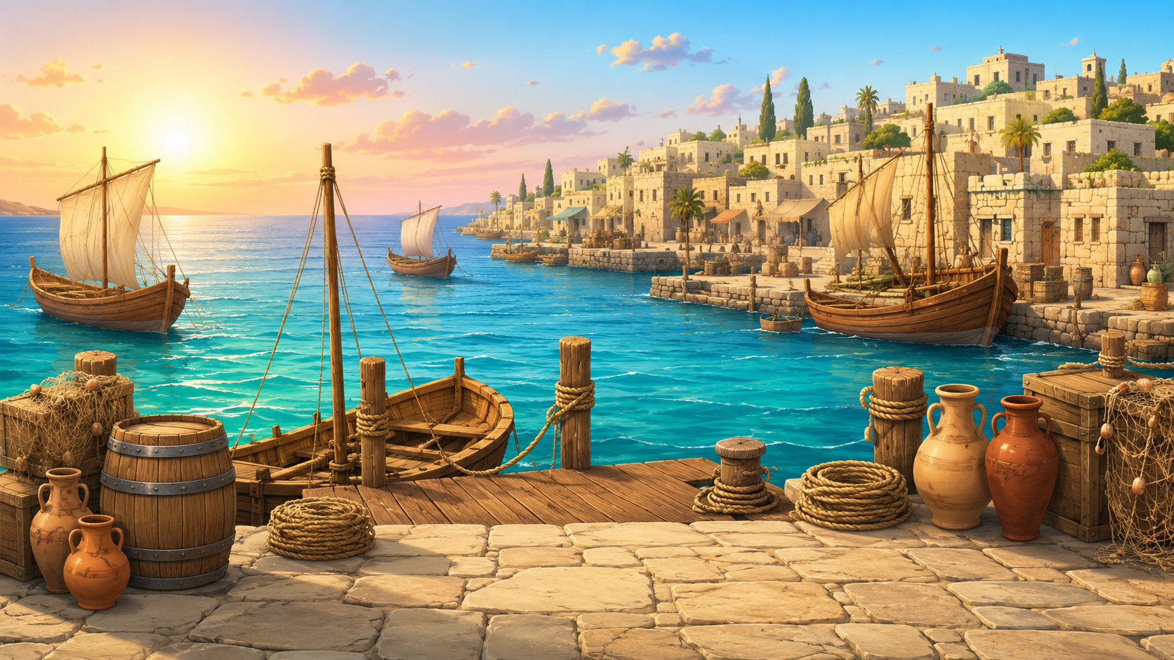 O porto de Jope, cenário do jogo Jonas e o Grande Peixe