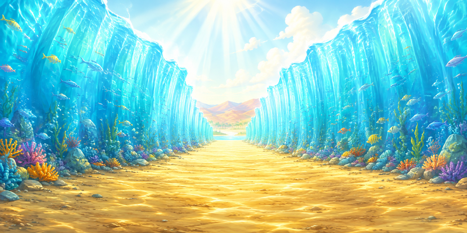 O caminho entre as águas, cenário do jogo Moisés e o Mar Vermelho